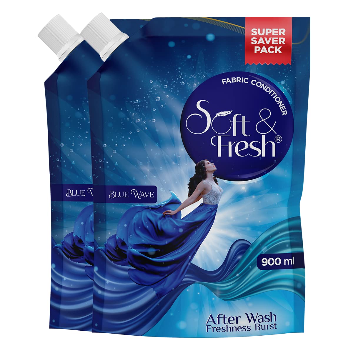 Combo Pack of Blue Wave 2X900ml, best Fabric Conditioner softener increase freshness and softness 900ml refill pouch pack of 2