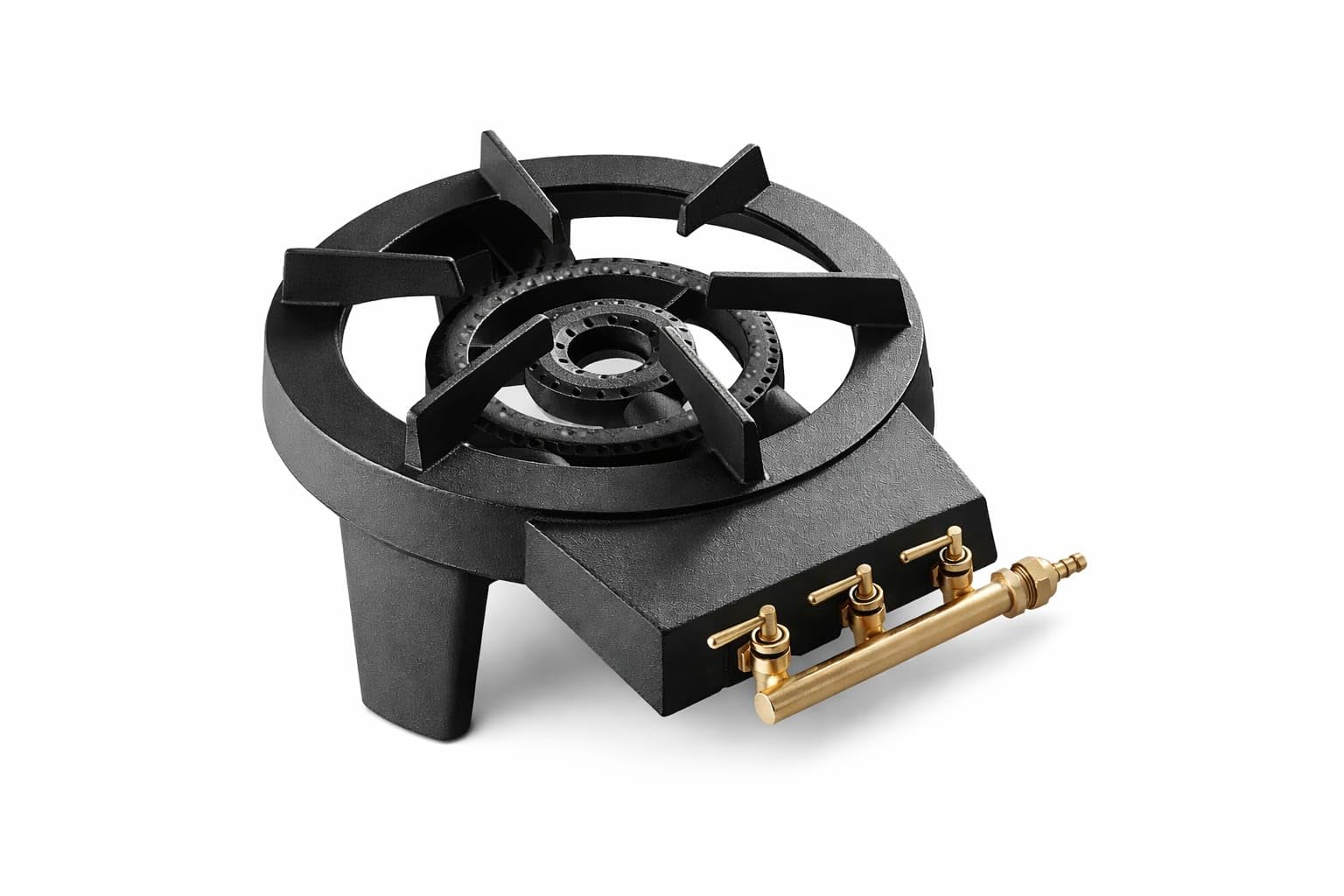 Réchaud à Gaz en Fonte Véritable 9kW Noir – 2 Brûleurs Puissants pour Grands Volumes – 3 Pieds Robustes, 3 Robinets en Laiton – Cuisson Extérieure Camping, Fête, Grosse Marmite, Alambic, Stérilisation