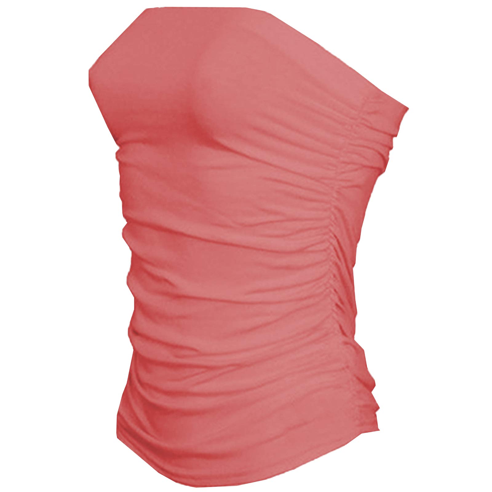 Top Fashion18 Womens Boobtube Bandeau Strapless Top Basic Side Ruched Crop Bra Vest Top Coral