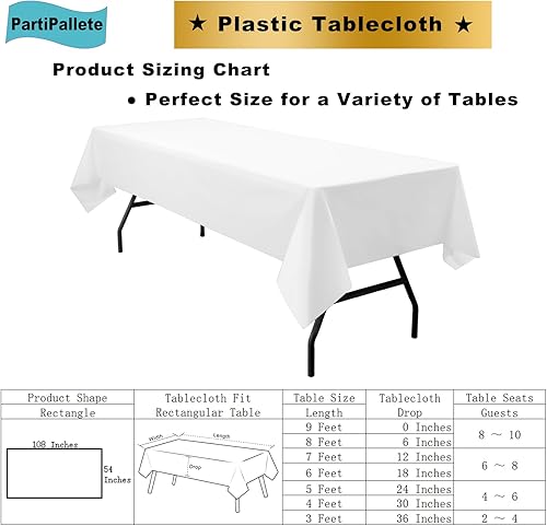 Miniatura 6 de Paquete de 3 manteles rectangulares de plástico de alta calidad desechables de 54 x 108 pulgadas, manteles de PEVA para fiestas, cumpleaños, bodas,