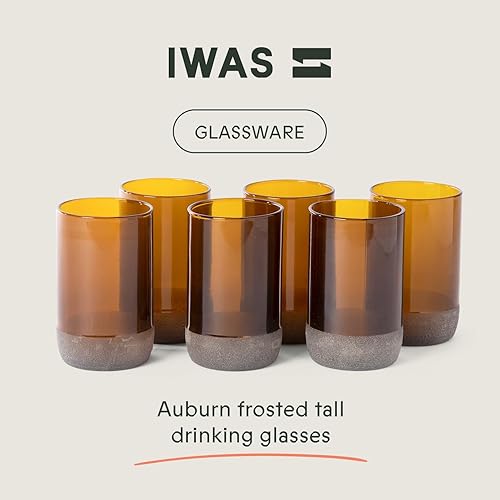 Miniatura 2 de IWAS Upcycled - Vasos altos de color caoba  12 onzas  Juego de 6 vasos de agua y jugo sostenibles para el hogar  Copa marrón claro  Cristalería