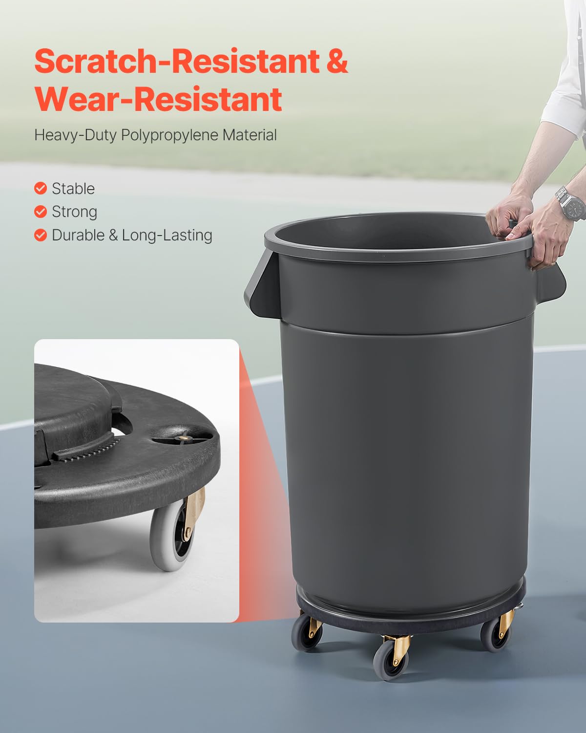 VEVOR Carrito de Bote de Basura, Base Redonda con Ruedas para Basura con 4 Ruedas Bloqueables, Capacidad de Peso de 227 kg, Carro para Barril Resistente, Carrito Rodante Multifuncional, Negro