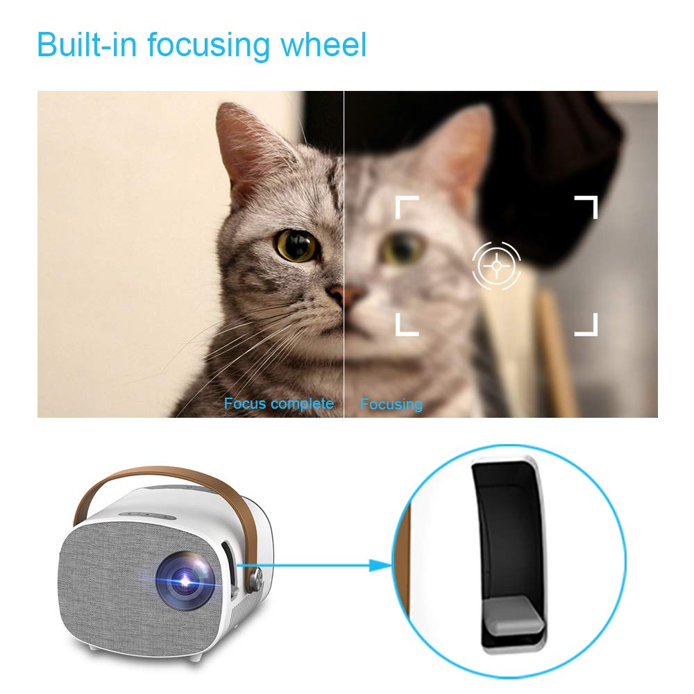 Mini proiettore portatile, videoproiettore tascabile per la casa e l’intrattenimento all'aperto con interfaccia HDMI/USB/Micro SD/AV/Micro USB e telecomando Supporto 1080P HDMI Input Stereo