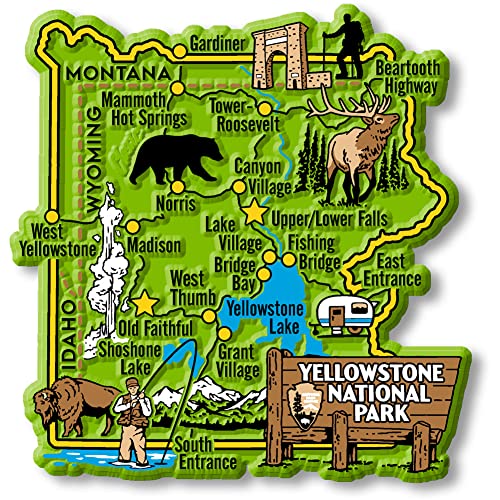 Imán Mapa Parque Yellowstone 3.2 x 3.3 pulg miniatura 1