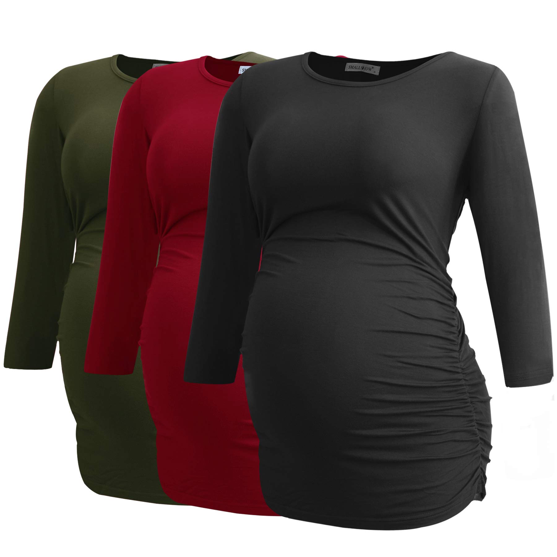 Smallshow Womens Maternity Tops 3 4 Sleeve Tunic Pregnancy Clothes Shirt 3-Pack