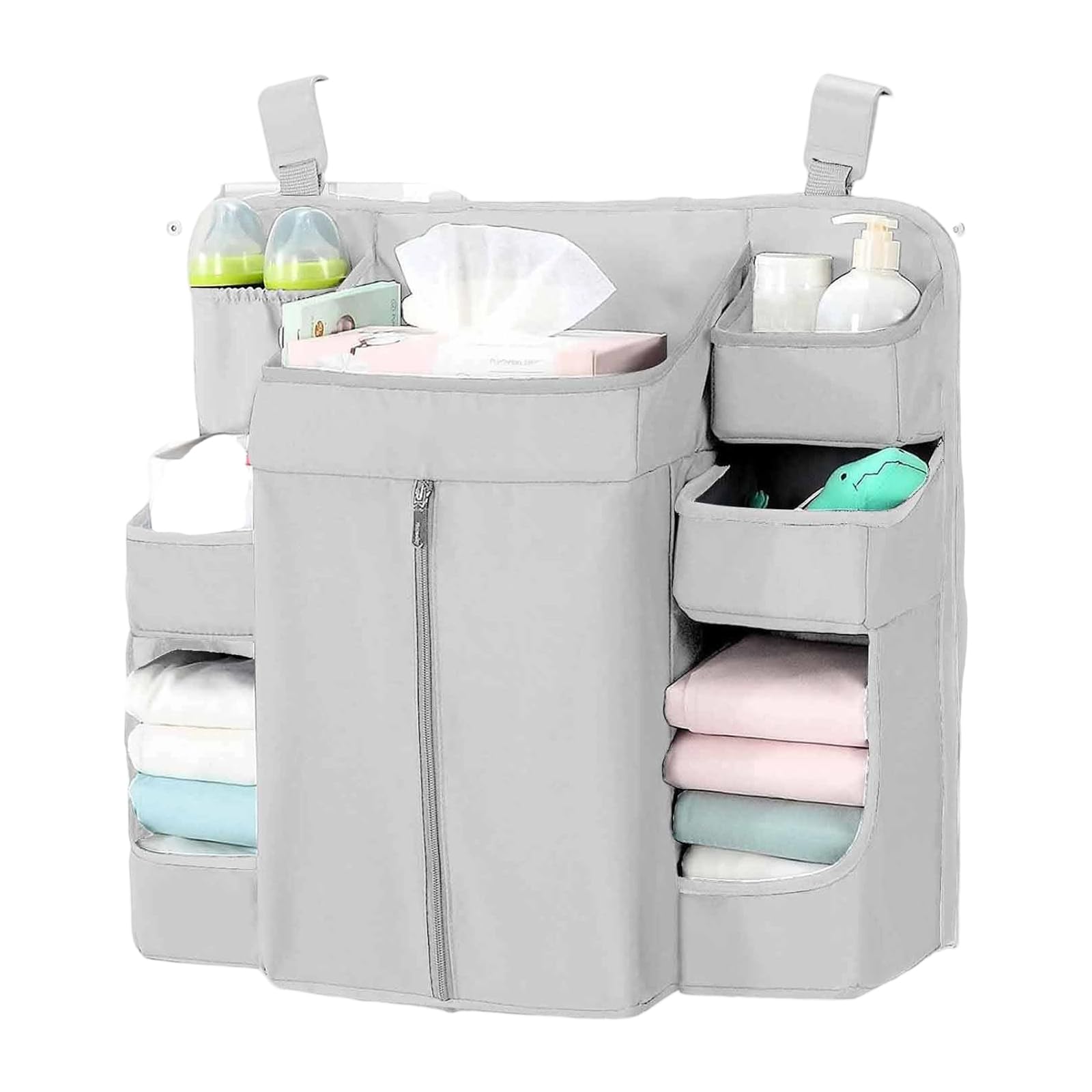 Bed Hanging Adjustable Straps & 6-Pocket Design for Diaper Toy Storage with Fabric Baby Crib Organizers