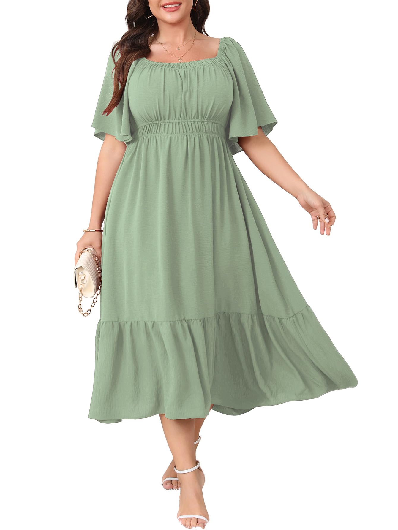 CICIDUDU Plus Size Smocked Casual Summer Maxi Dresses for Curvy Women