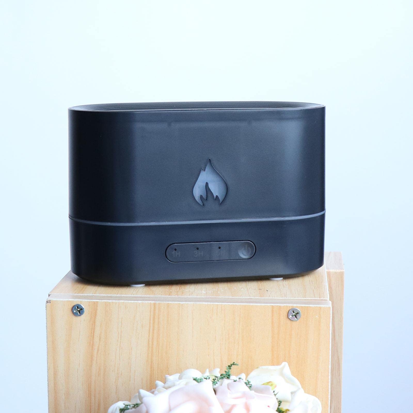 3 juegos de humidificador de aire sin agua apagado automático con llama realista para viajes negro