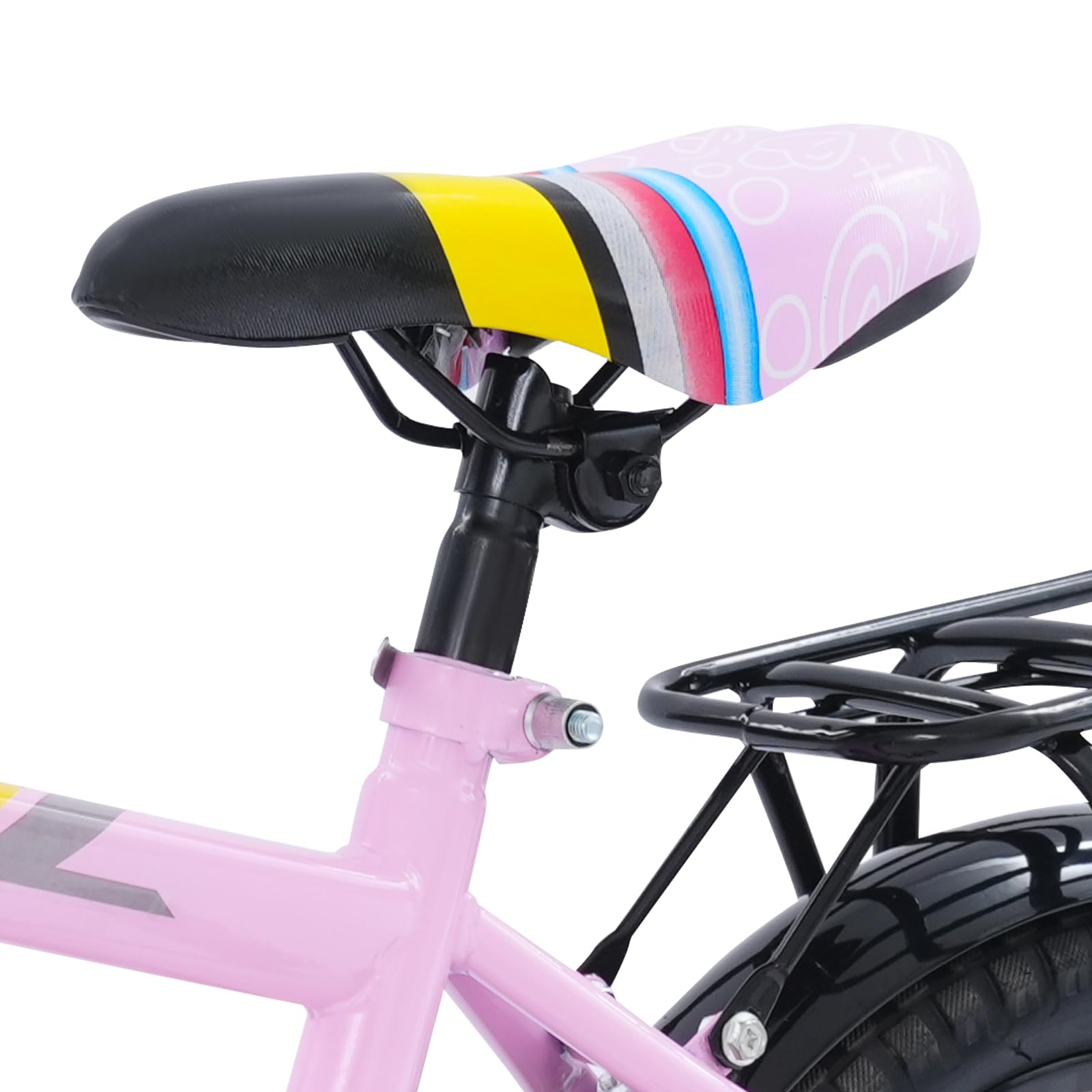 Bicicleta infantil de 14 pulgadas para niños y niñas de 3 a 6 años, altura ajustable para niños con ruedas estabilizadoras, cesta de almacenamiento, asiento trasero