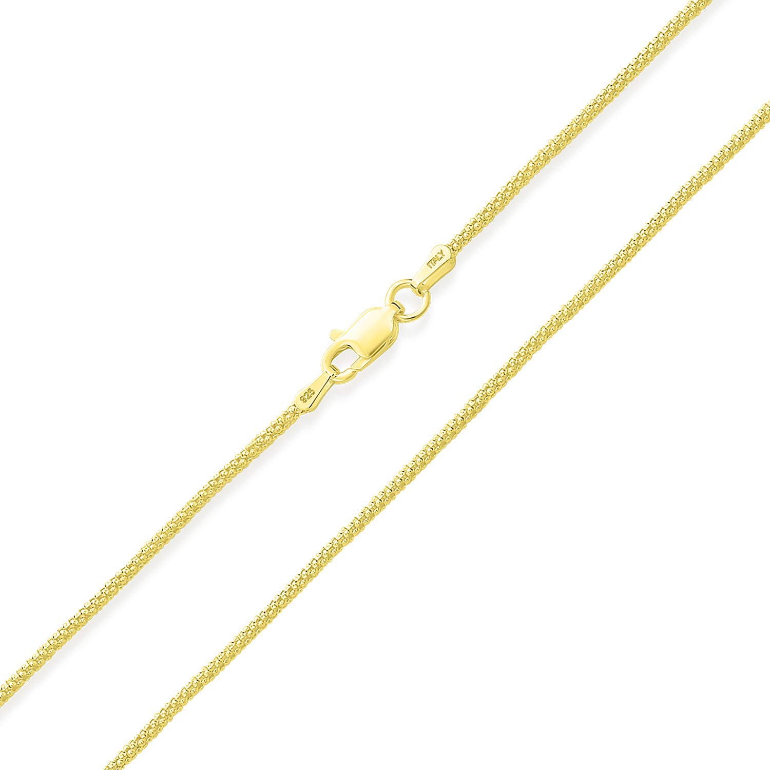 Unisex Schlanker 3MM Kaviar-Schwarze Coreana Popcorn-Link-Kettenhalskette, Biker-Schmuck, 14 Karat Gelbgold Plattiertes Oxidiertes .925 Sterling-Silber, Erhältlich In 16, 18, 20, 24 Zoll