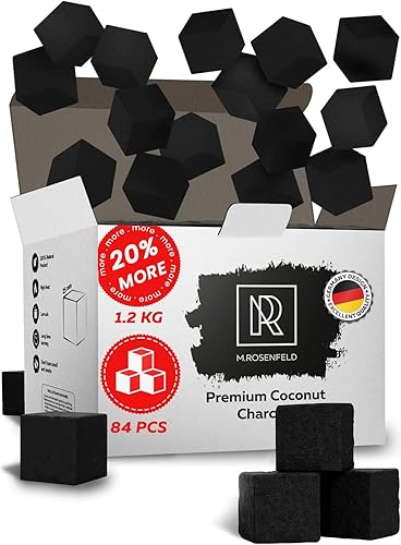 M. ROSENFELD 84 unidades de carbón de narguile de alta calidad para cachimba de coco para cachimba de coco cubos de 0.98 pulgadas 84 piezas 2.6