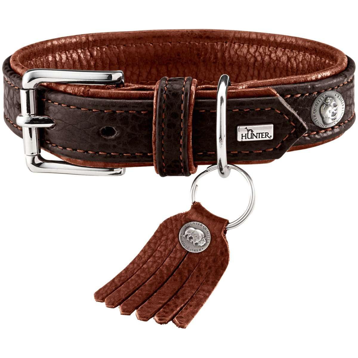 HUNTER CODY Hundehalsband, Leder, rustikal, weich, 45 (S), dunkelbraun/cognac