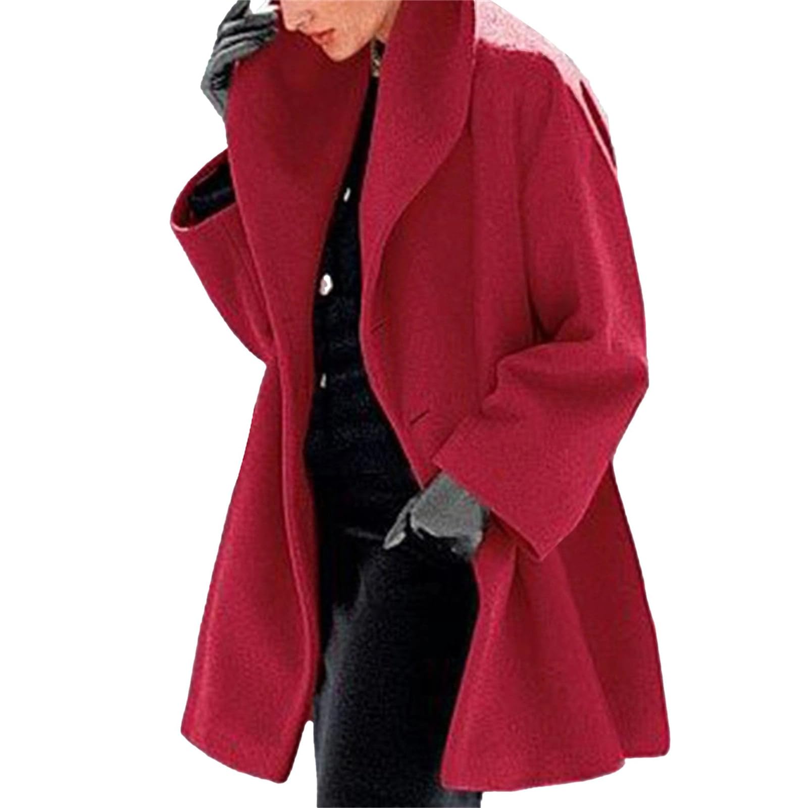 Womens Wool Blend Coat Single Breasted Pea Coats Shawl Collar Long Trench Jackets Hooded Winter Overcoat Outerwear