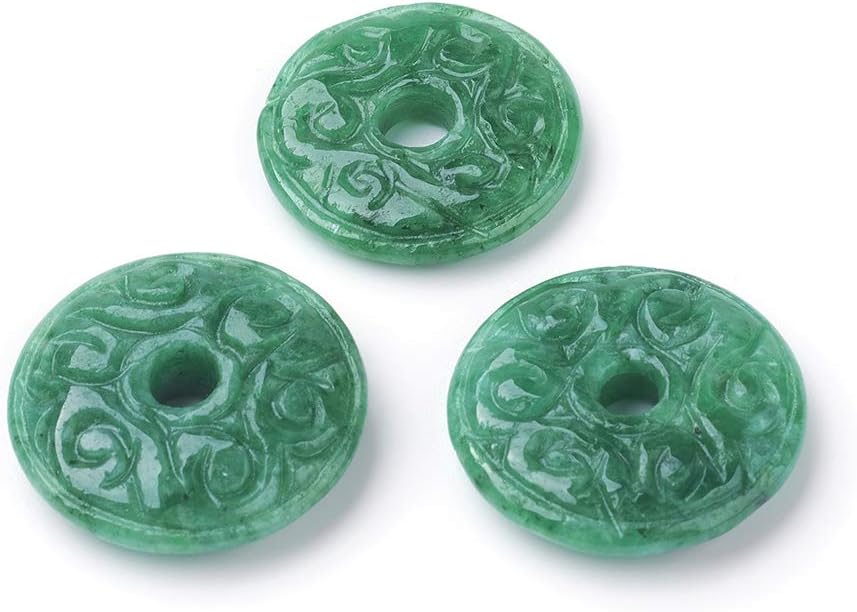 FASHEWELRY 10Pcs Donut Disc Natural Green Jade Stone Pendants 20-23x4mm Large Hole Healing Chakra Circle Ring Flat Round Gemstone European Charms for Jewelry Making Hole: 4.5mm