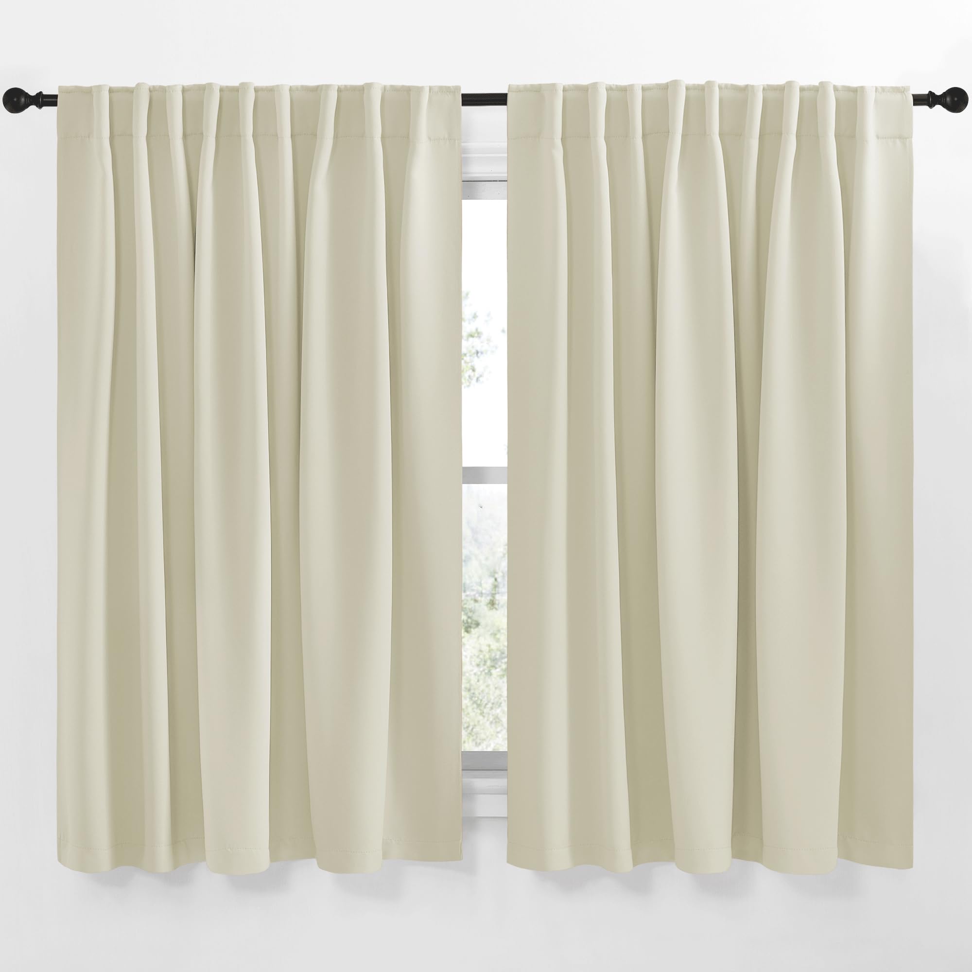 NICETOWN Extra Wide Kitchen Room Darkening Curtains, Privacy Window Treatment Drapes for Dining Room (Beige, 70" Wide x 63" Long, Set of 2)