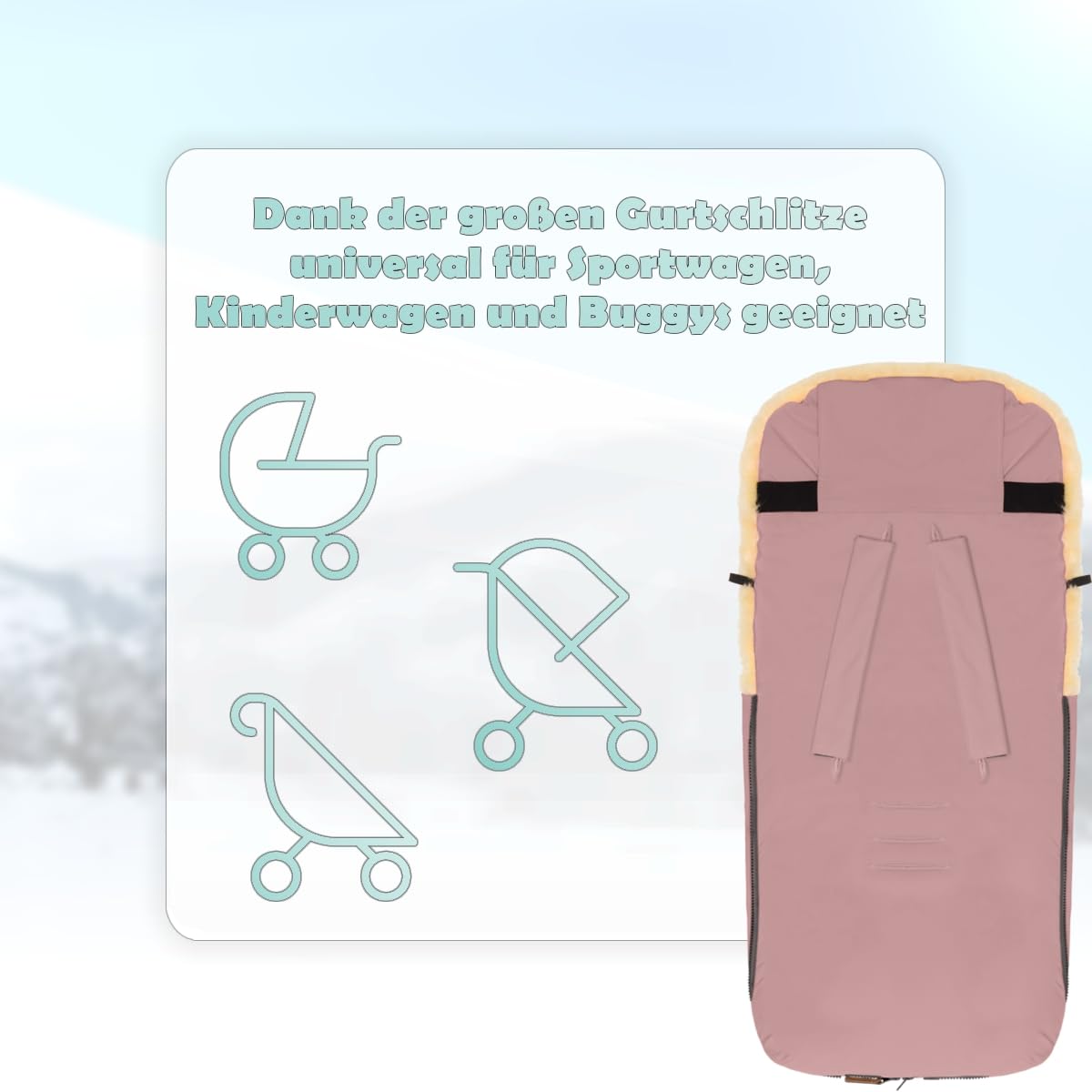 Fillikid Winterfußsack Lammfellfußsack für Kinderwagen Buggy Jogger Rosa
