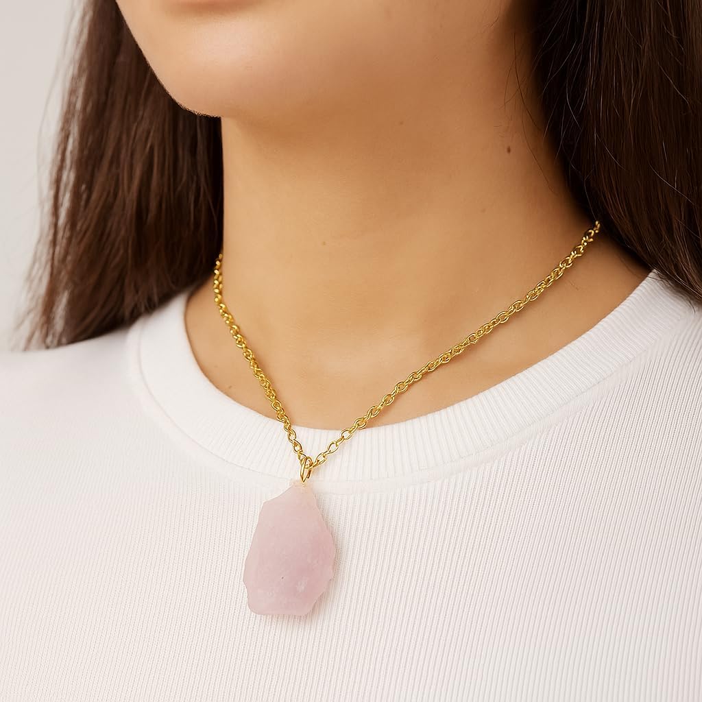 TGH Natural Raw Gemstone Pendant Necklace - Handmade Crystal Stone Jewelry for Women - 16+2 Inch Gold Plated Brass Chain - AAA Grade - Image 6