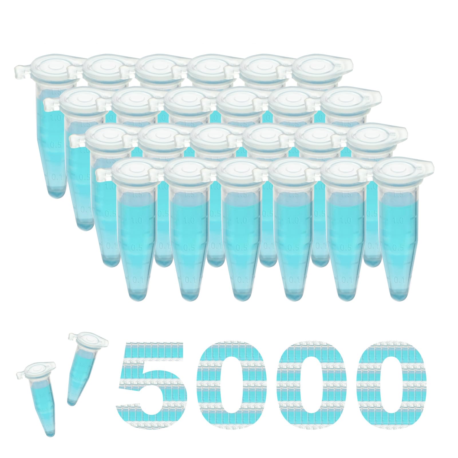 5000 tubos de microcentrífuga de 1,5 ml, recipientes de reacción, tubos de centrífuga con tapas a presión, tubos de muestras de plástico, recipientes de reacción, cápsulas de tela para laboratorio
