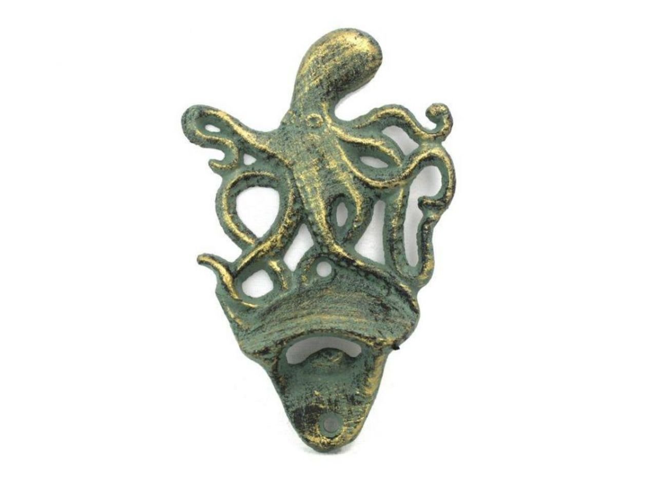 Hampton Nautical Bronze K-9116- Antique Cast Iron Wall Mounted Octopus Bottle Opener 6" - Vintage Cast Iron Decor - Sea Life