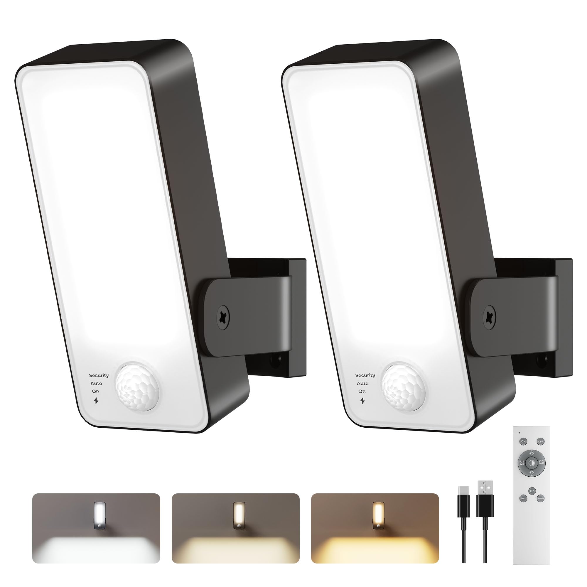2 Pack Motion Sensor Outdoor Lights 10000mAh Rechargeable 600 Lumen Battery Operated Outdoor Wall Lights with 3 Modes