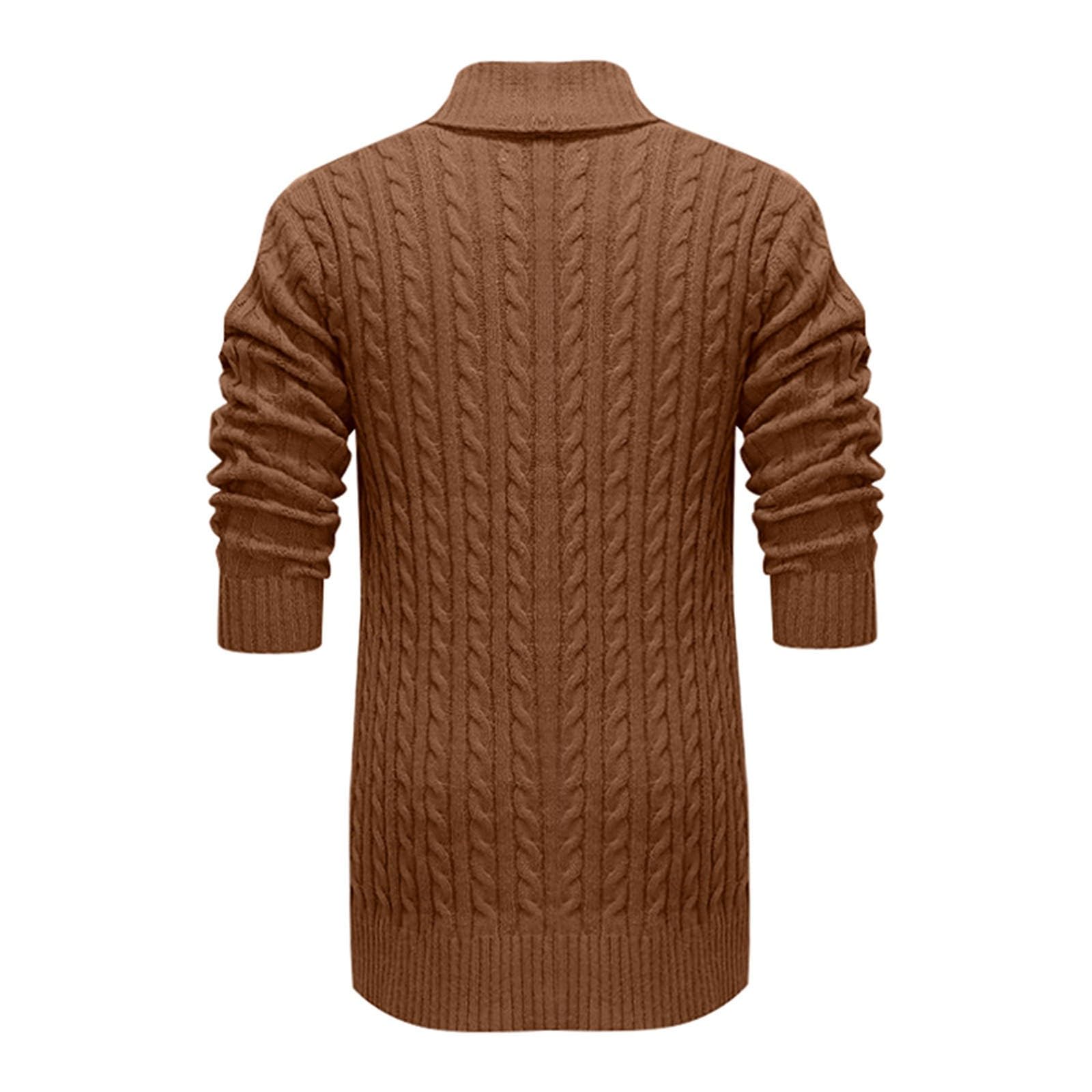 Generisch Cardigan da uomo, lungo, invernale, con bottoni e risvolto, in tinta unita, motivo a treccia, slim fit, cardigan, per le mezze stagioni, per il tempo libero, versatile