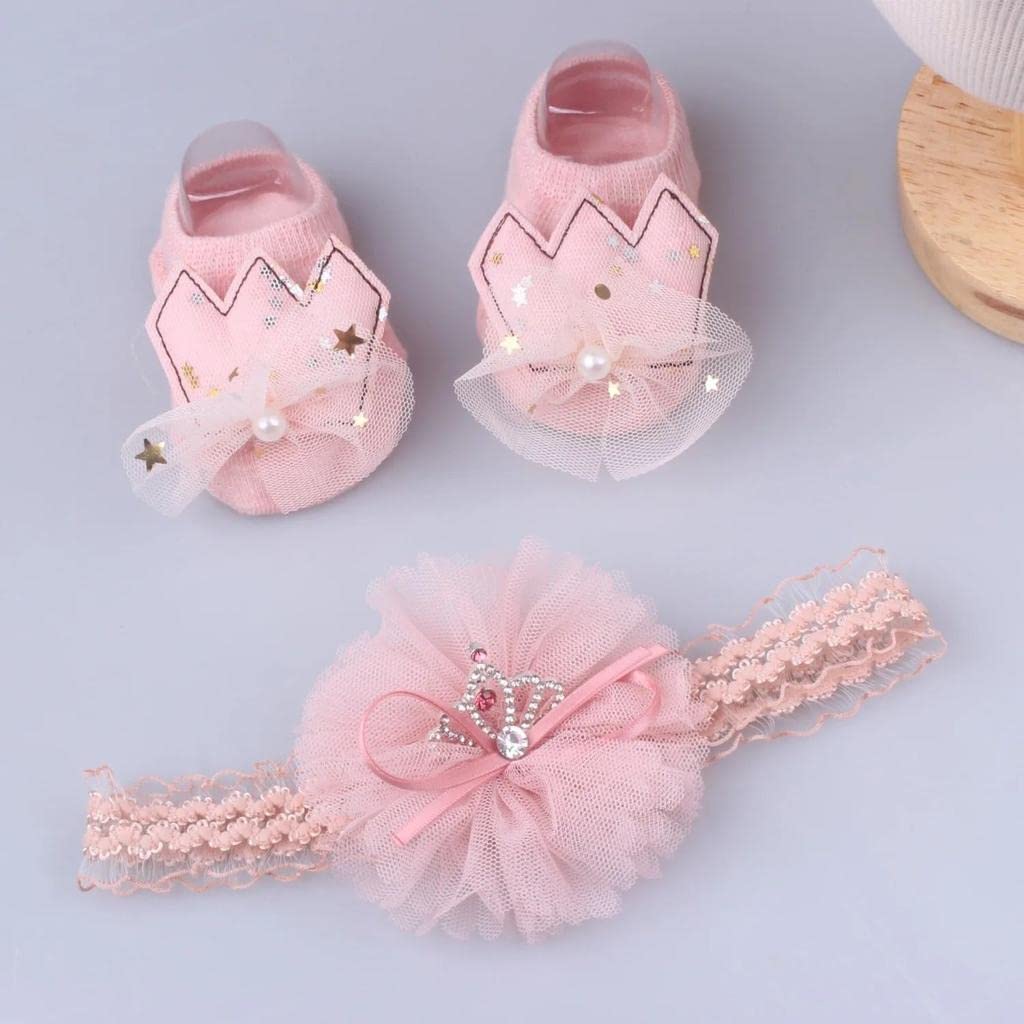 Fashion Alley Baby Girls Headband and Socks Set | Soft Stretchy Headband and Cozy Socks | Pack of 1 | Assorted Colours Random Colour Included