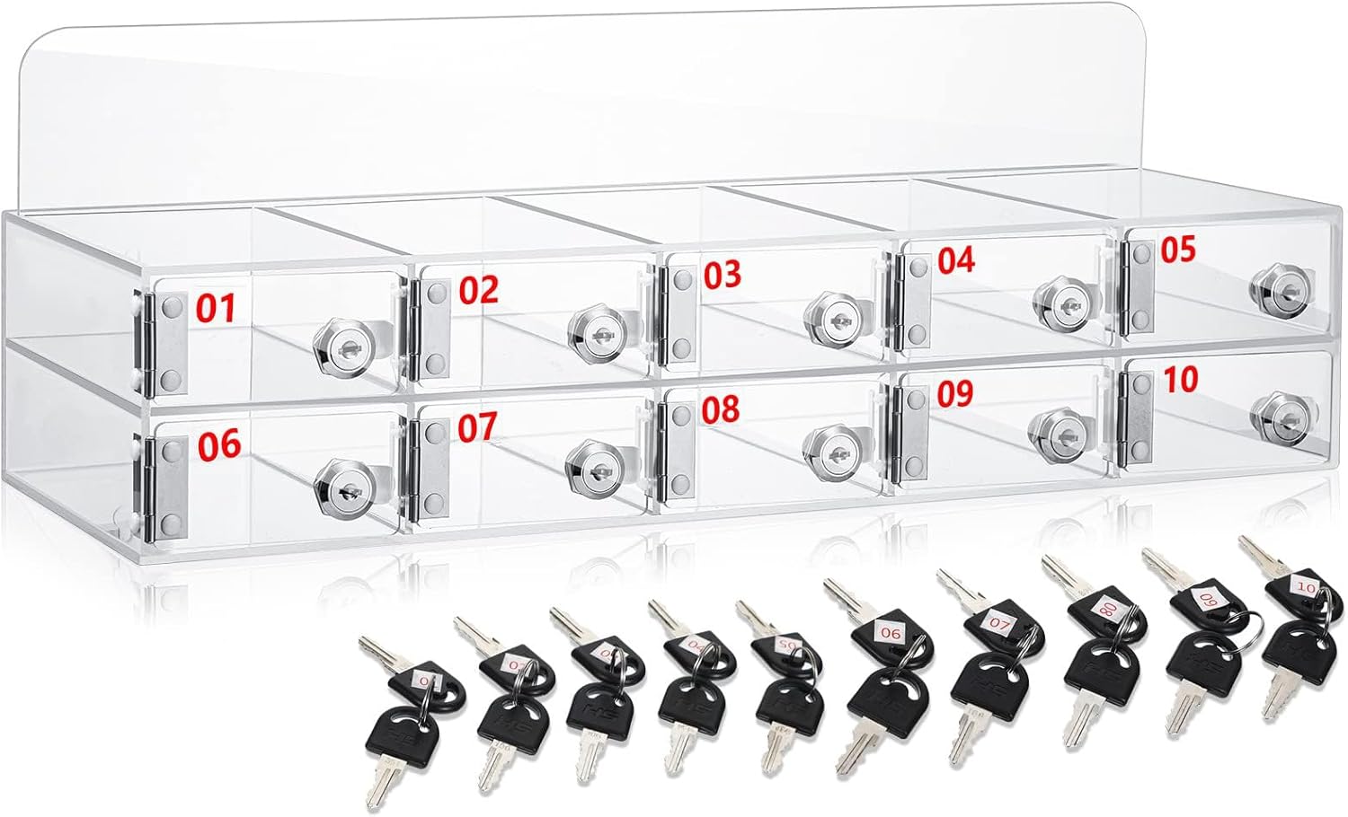 10-Slot Wall-Mounted Acrylic Phone Locker Box with Locking Doors & Keys - Classroom & School Mobile Phone Storage, Desktop Holder, Transparent Design (52.5x18.5x11.2cm)