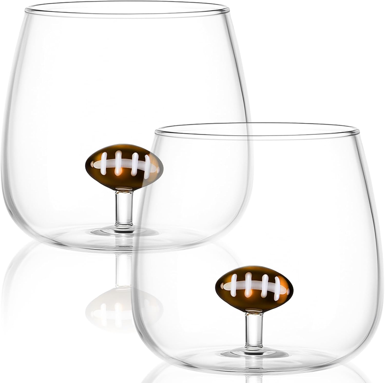 2 Pcs Football Wine Glasses 3D Stemless Football Icon Juice Glass Cups Cool Cocktail Glassware for Birthday Sports Themed Party Supplies Gifts for Friends Colleague Coworkers - Thumbnail 2