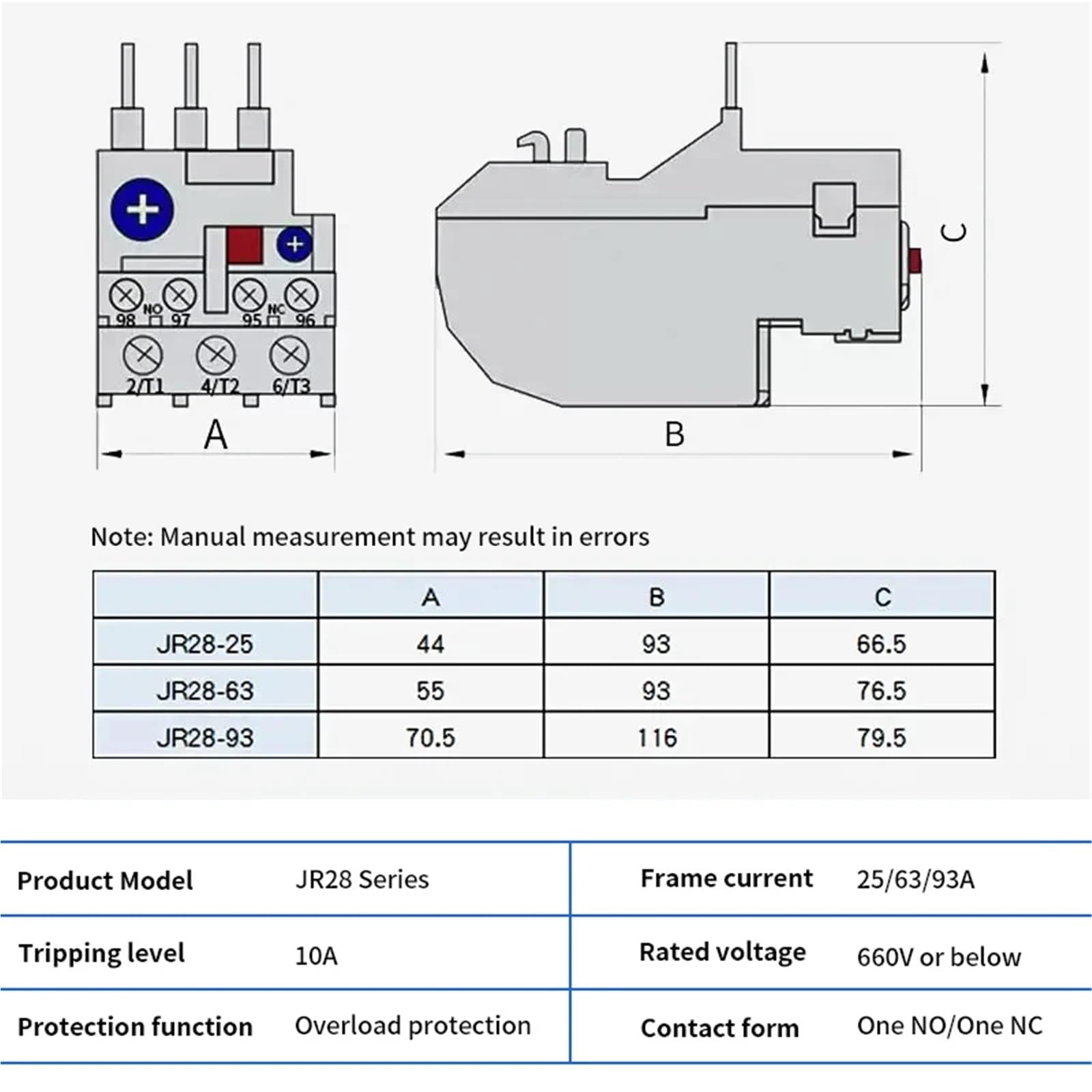 Relé de sobrecarga térmica JR28-25 LR2 D13 Relé térmico ajustable Relés eléctricos 1A 1,6A 2,5A 4A 6A 8A 10A 13A 18A 25A(1-1.6A)