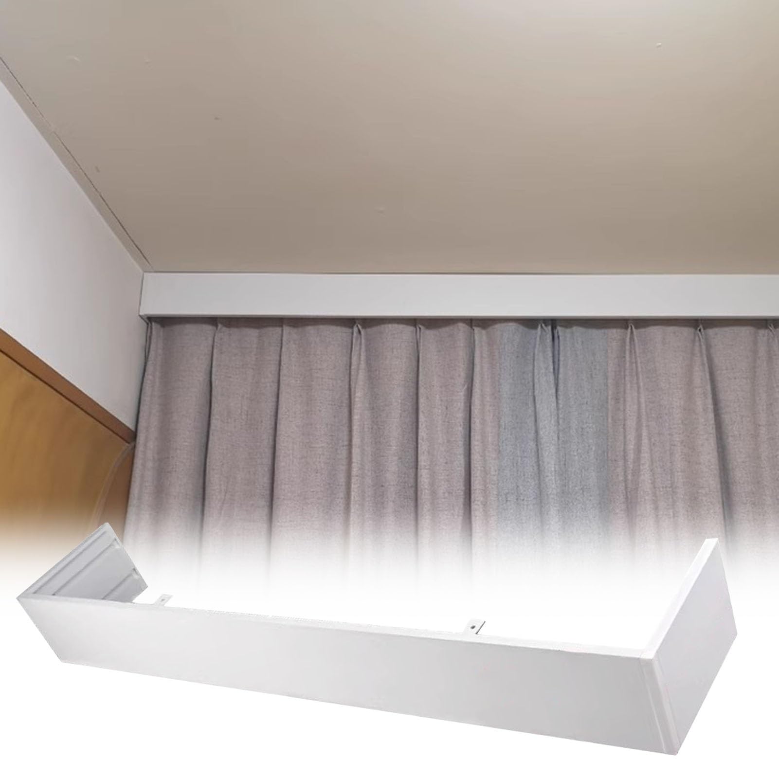 WQPMNYG Extra-Long Curtain Rod Set, 200cm (6.6ft) Ceiling-Mount Valance with No Track, Durable Panel Cover for Stylish Window Treatments