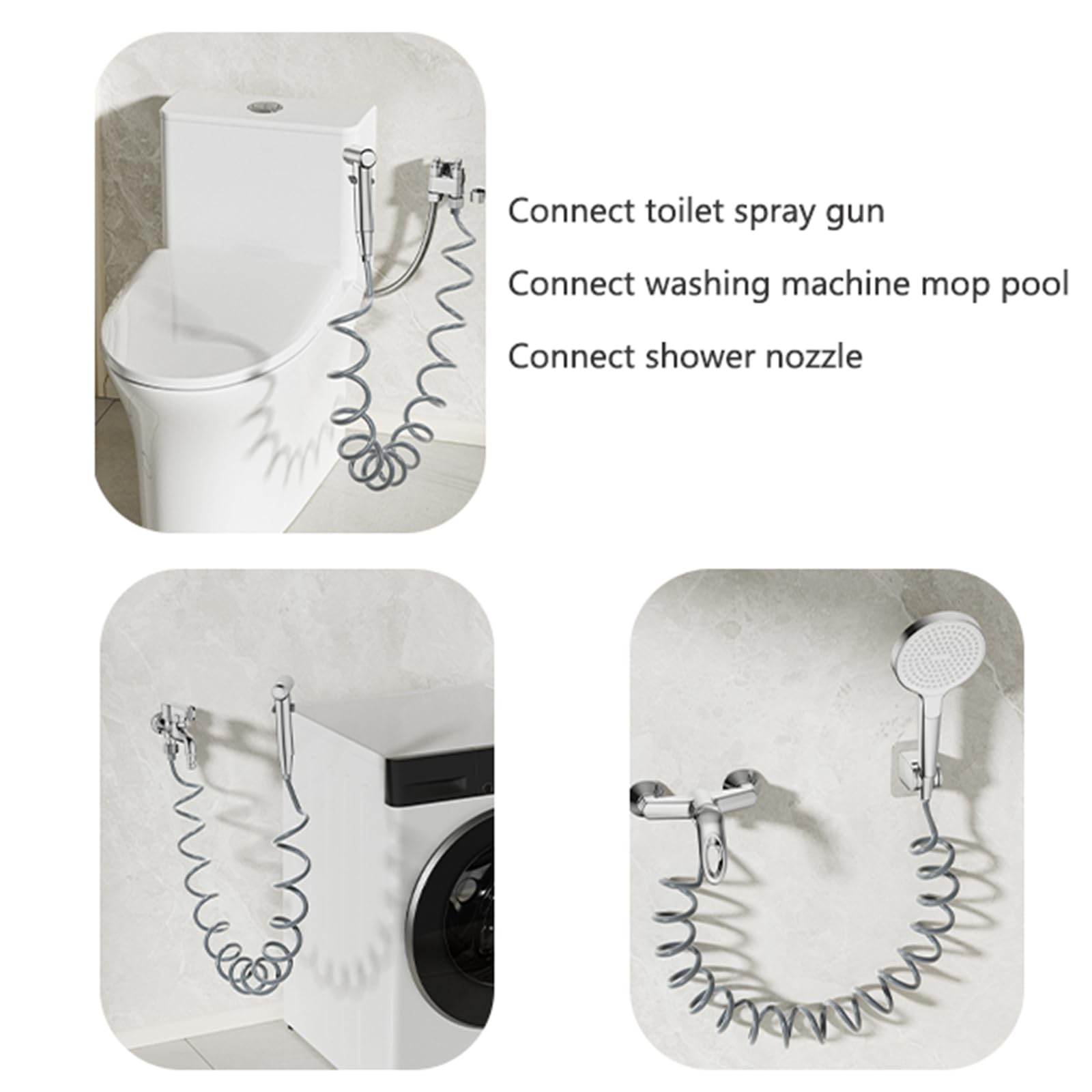 Elastyczny wąż sprężynowy 2 m G1/2 bidet i wąż prysznicowy do toalety spiralna konstrukcja szary idealny do łatwej instalacji i wszechstronnego zastosowania