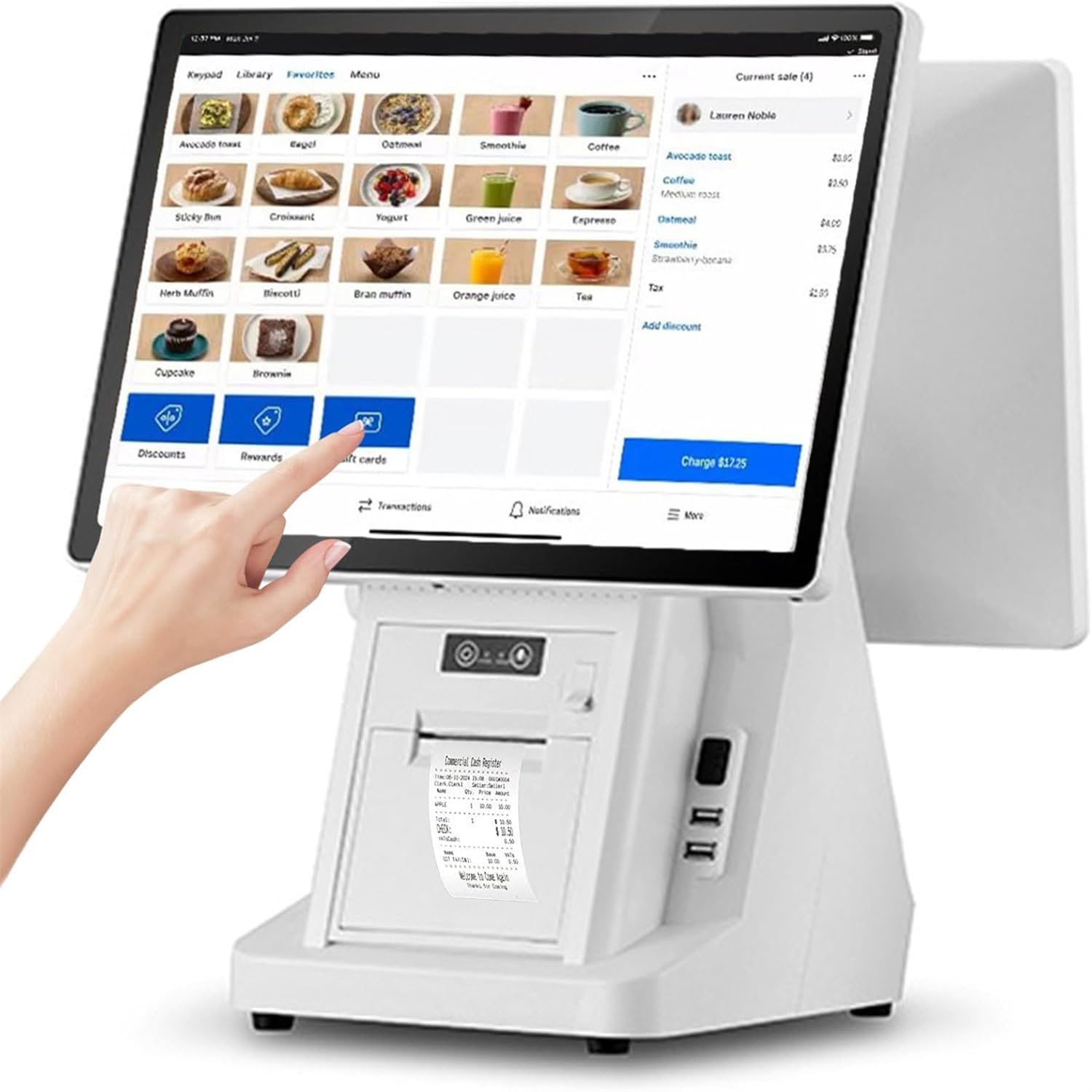 Pos Piccole Imprese, Registratore Cassa Vendita Al Dettaglio Con Touch Screen A Uno/Doppio Schermo, Registratore Cassa Professionale Intelligente All-In-One 8 Gb Ram, 128 Gb Ssd Dualscreen