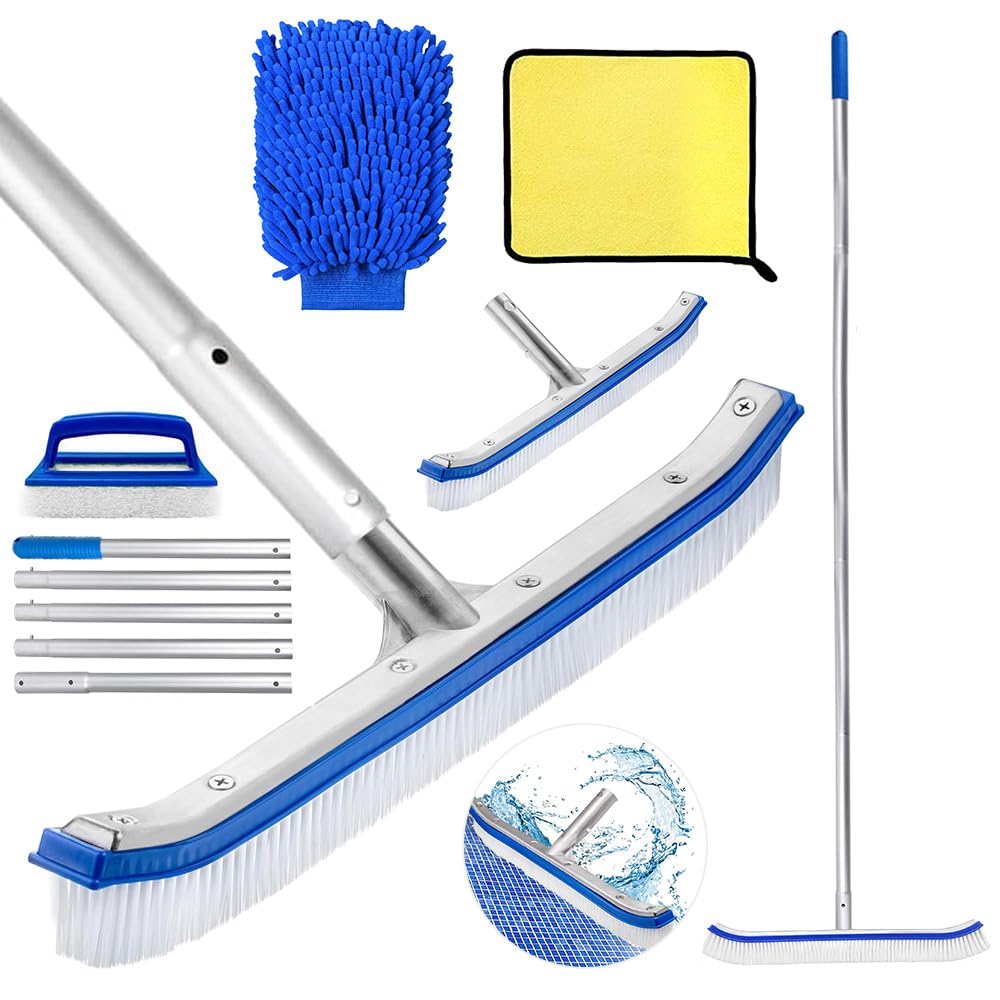Cepillo de Piscina 45cm, con Longitud Ajustable con Barra de Aluminio Superfuerte de 180 cm, Cepillo para Limpiar Piscinas, Kit Piscina Limpieza, Cepillo Piscina Limpiafondos.