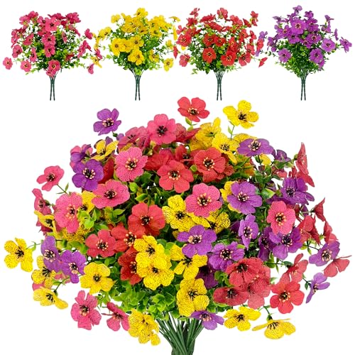 YMIFEEY 8 plantas artificiais de varanda para exteriores, flores artificiais, plantas artificiais para exteriores, resistentes às intempéries, para varanda, varanda, flores, resistentes aos raios