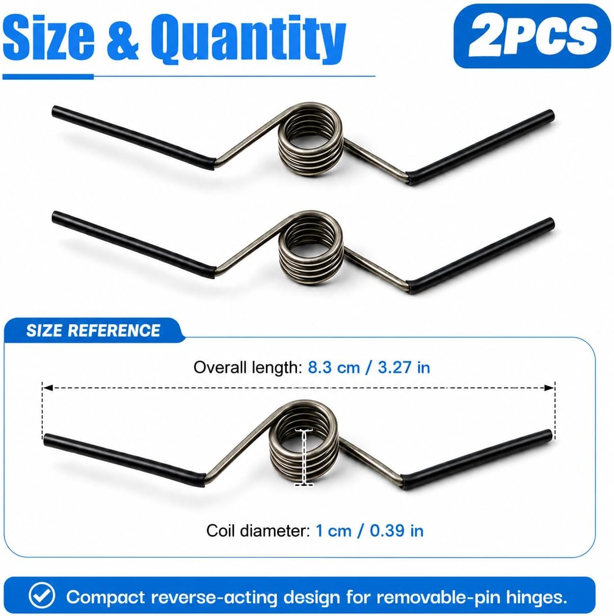 2PCS Self Opening Door Hinge Spring, Z-Shaped Reverse Acting Hinge Springs for 1/2" and 5/8" Radius Hinges, Automatic Door Reset Hinge Repair Kit