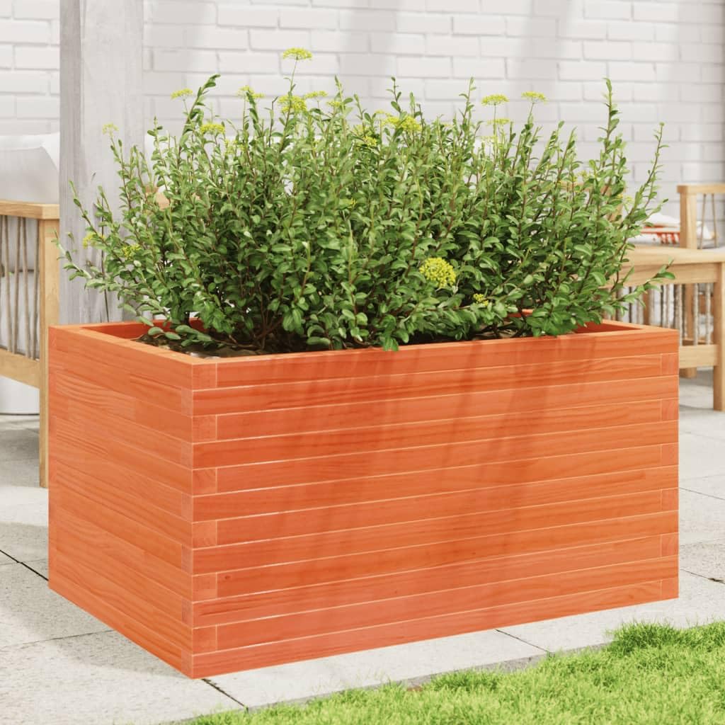 Pflanzkübel Wachsbraun aus massivem Kiefernholz 90x60x45,5 cm mit offener Entwässerung, vielseitiger Pflanzkasten für Garten, Balkon, Terrasse, Indoor und Outdoor Pflanzenpflege