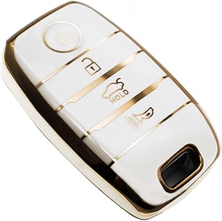 FEYOUN Key Fob Cover Compatible with Kia Forte Koup NIRO Optima Rio Sorento Soul Sportage Smart 4 Buttons TPU Remote Keyless Key Fob Case Protection Shell Accessories, White, Not for Flip Key