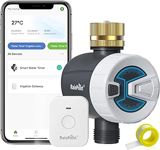 RAINPOINT Programmateur Arrosage WiFi, Minuteur Arrosage Automatique avec Entrée en Laiton, 2 Modes D'arrosage, Télécommande Smart APP Via WLAN 2,4 GHz ou Bluetooth, pour Jardin, Pelouse
