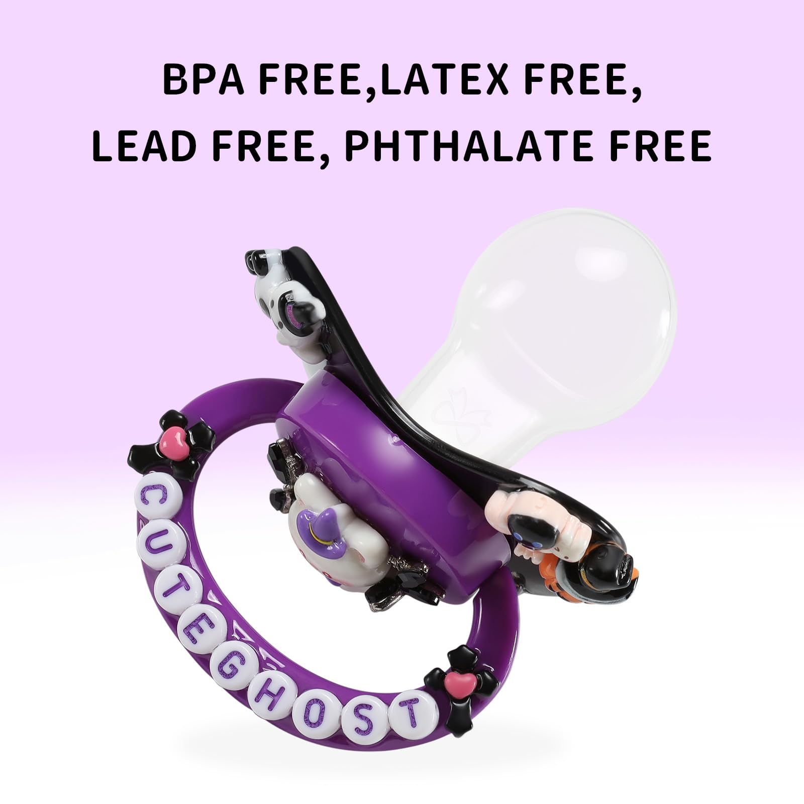 CutiePlusU Adult-Size Pacifier Dummy for Adults DIY Handmade Large Shield - Purple Cute Ghost - Image 2