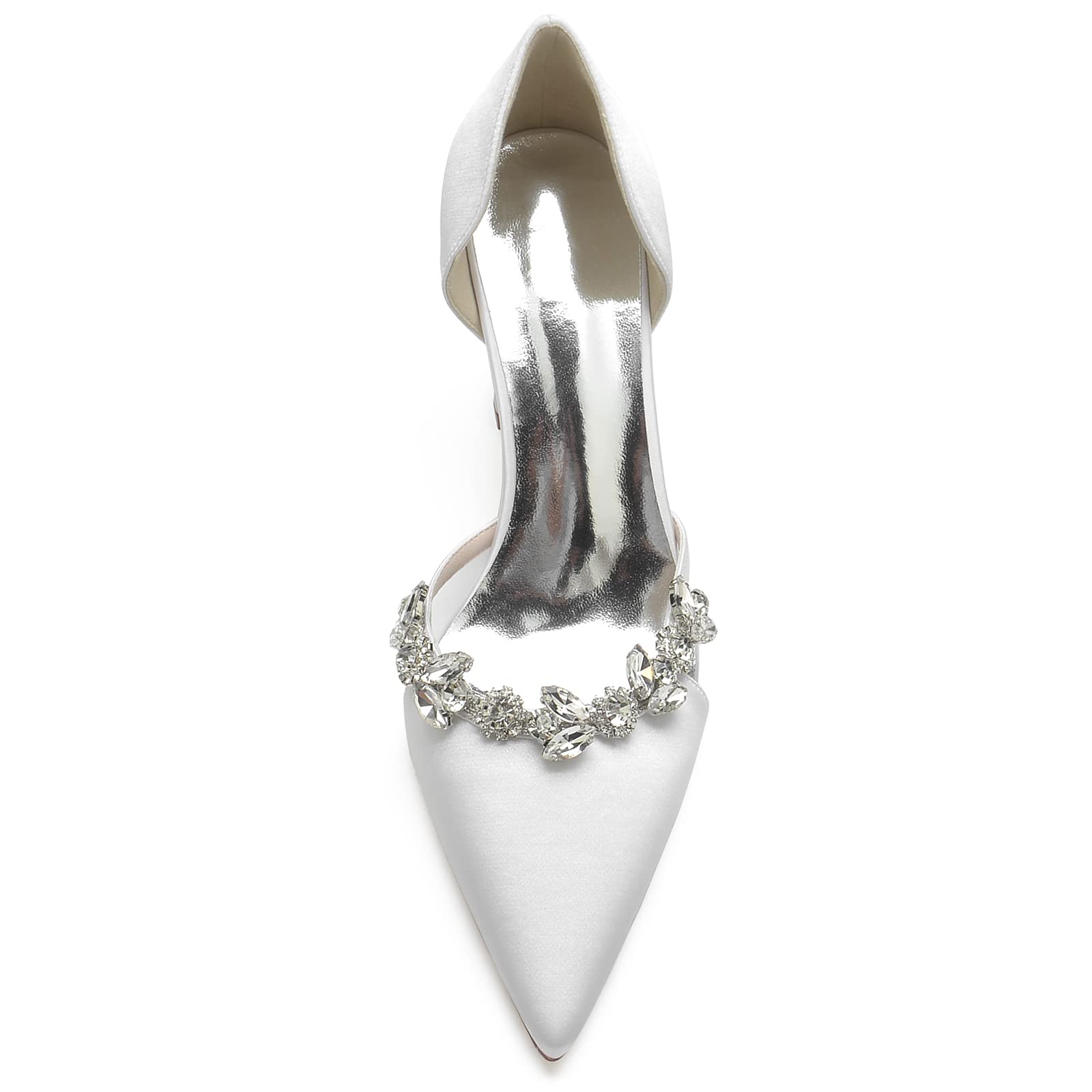 Scarpe da sposa con tacco a punta con strass, in raso, comode, con strass, da sposa, da sera, ballo di fine anno, feste, scarpe décolleté