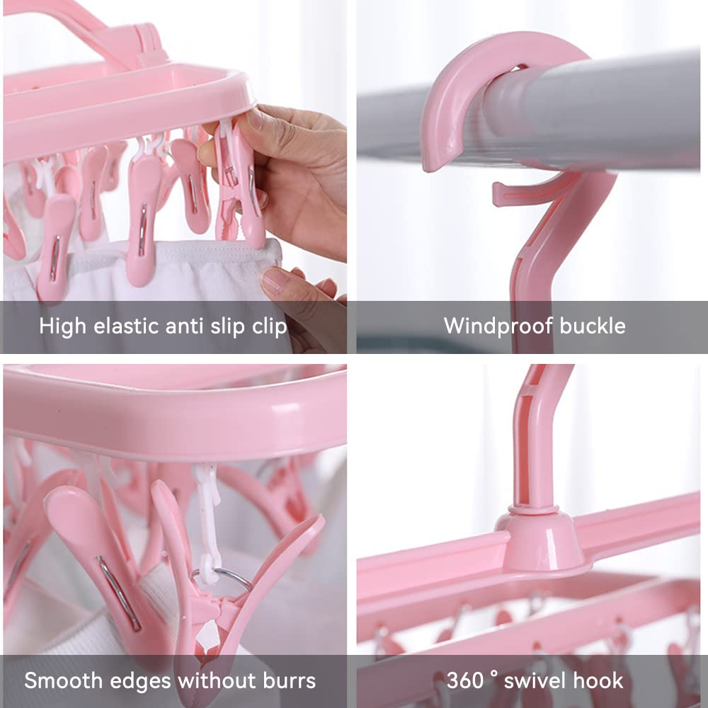 Tendederos Plegables, Colgante con 32 Pinzas, Tenderetes Interior Exterior, Colgador de Plastico, para Calcetines, Ropa Interior, Ropa de Bebé