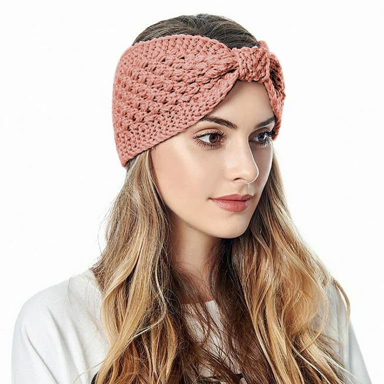 topibaaz Winter Women Bow Knot Headband Knitted Woolen Head Wrap for Kids Girls Turban Crochet Chunky Cable Hair Band Accessories Ear Warmer (Pink, Freesize)-picture-50