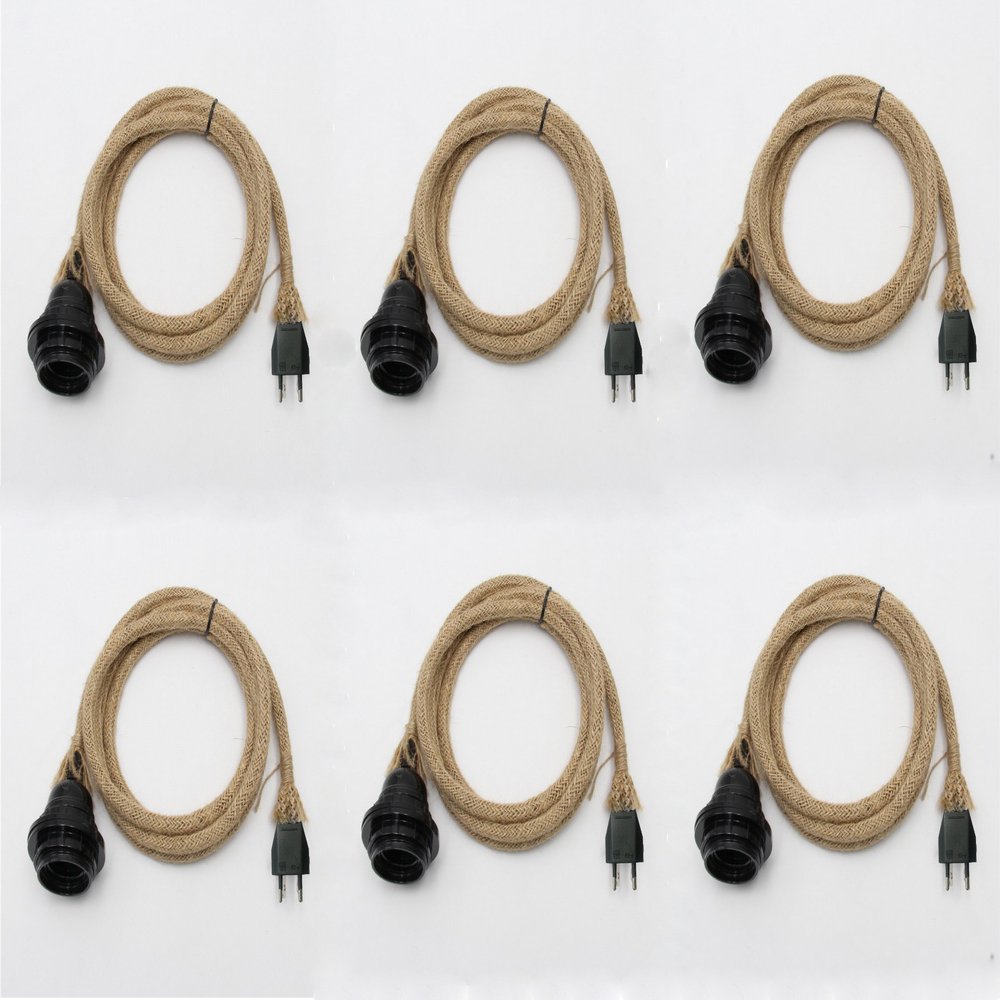 Vintage Cable, Cloth Covered, E27 Lamp Holder 2 Meters Long Balck Lamp Holder 6er-Pack