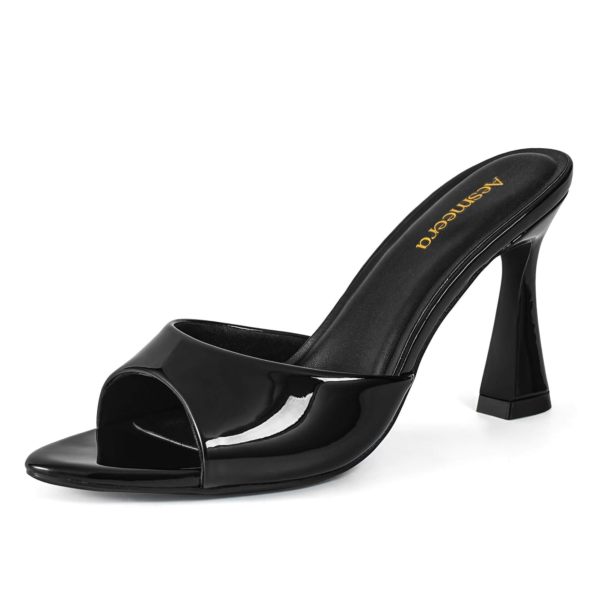 Aesmeera High Heels for Women Chunky Block Mule Open Pointed Peep Toe Slip On Sexy Dressy Heeled Sandals Shoes