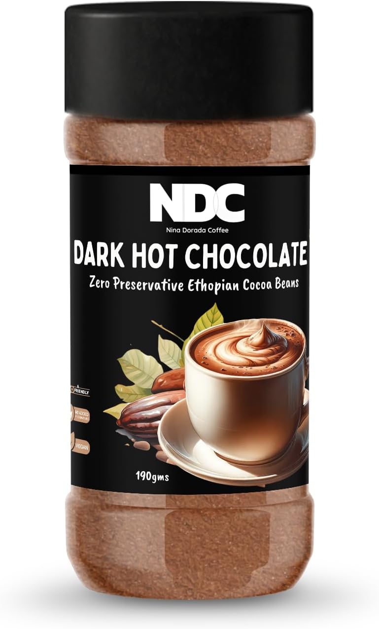 NDC Hot Chocolate Mix - Ethiopian Cocoa Beans - 190g Drinking Chocolate Powder - Zero Preservatives - Luxurious and Keto Friendly - Perfect for Rich and Creamy Hot Chocolate Experience