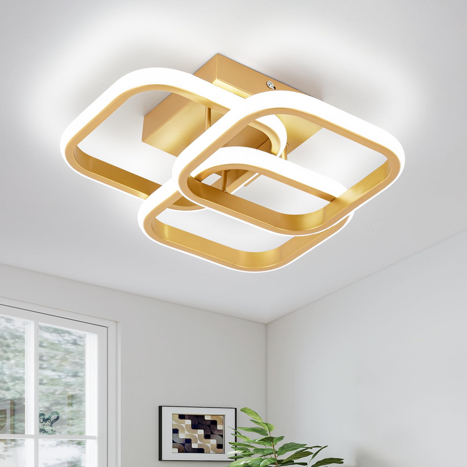 EIDISUNY LED Ceiling Light Modern 36W 32CM 3 Square Golden Ceiling Lights Fixture LED for Hallway Office Bedroom Kitchen Living Room Dining Room - Golden (Cool White Light 6000K).