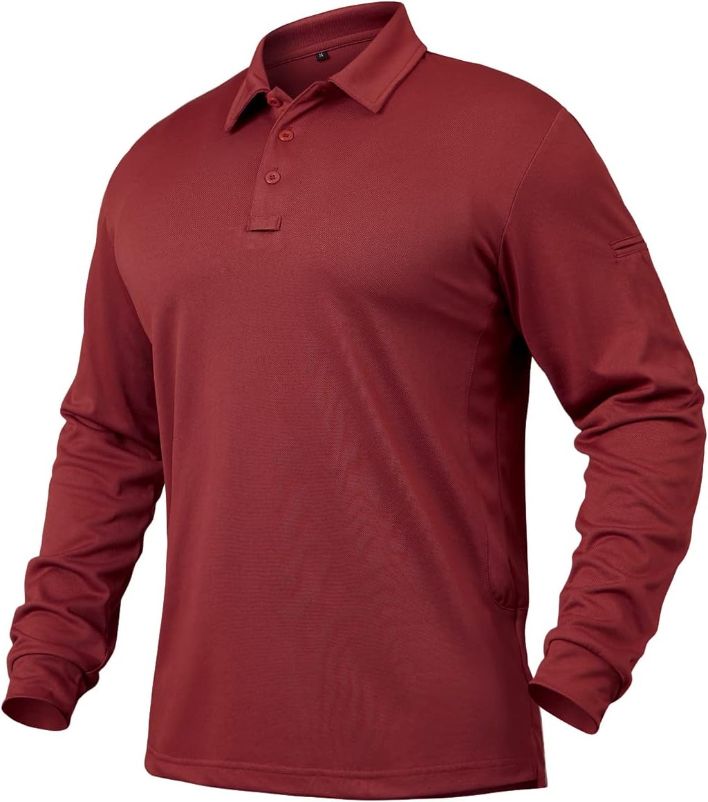 NAVEKULL Men's Performance Long Sleeve Tactical Polo Shirt Quick Dry Lightweight Military Outdoor Hiking Sport Golf Shirt
