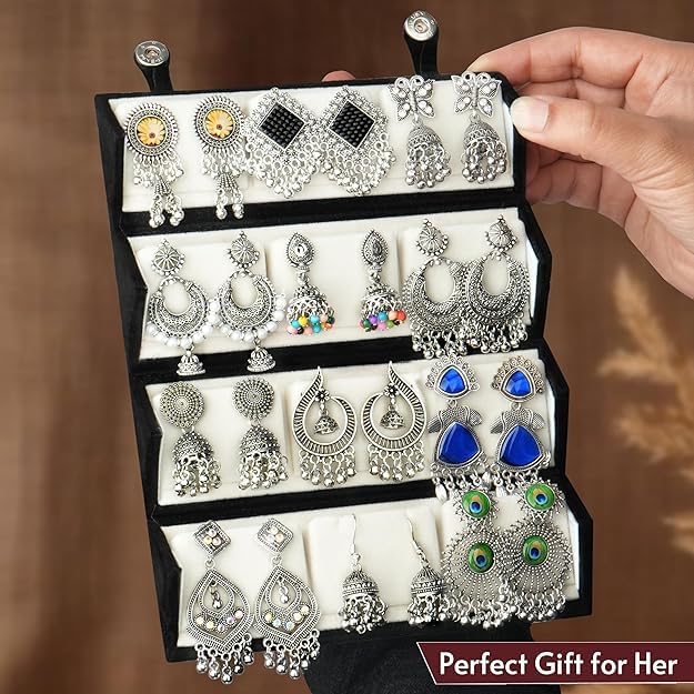 Image of Customized Earrings Gift Set with Name Engraved Jewelry Box | Designer Stud Earrings Combo for Women & Girls | Personalized Jewelry Organizer Box Gift for Birthday, Anniversary