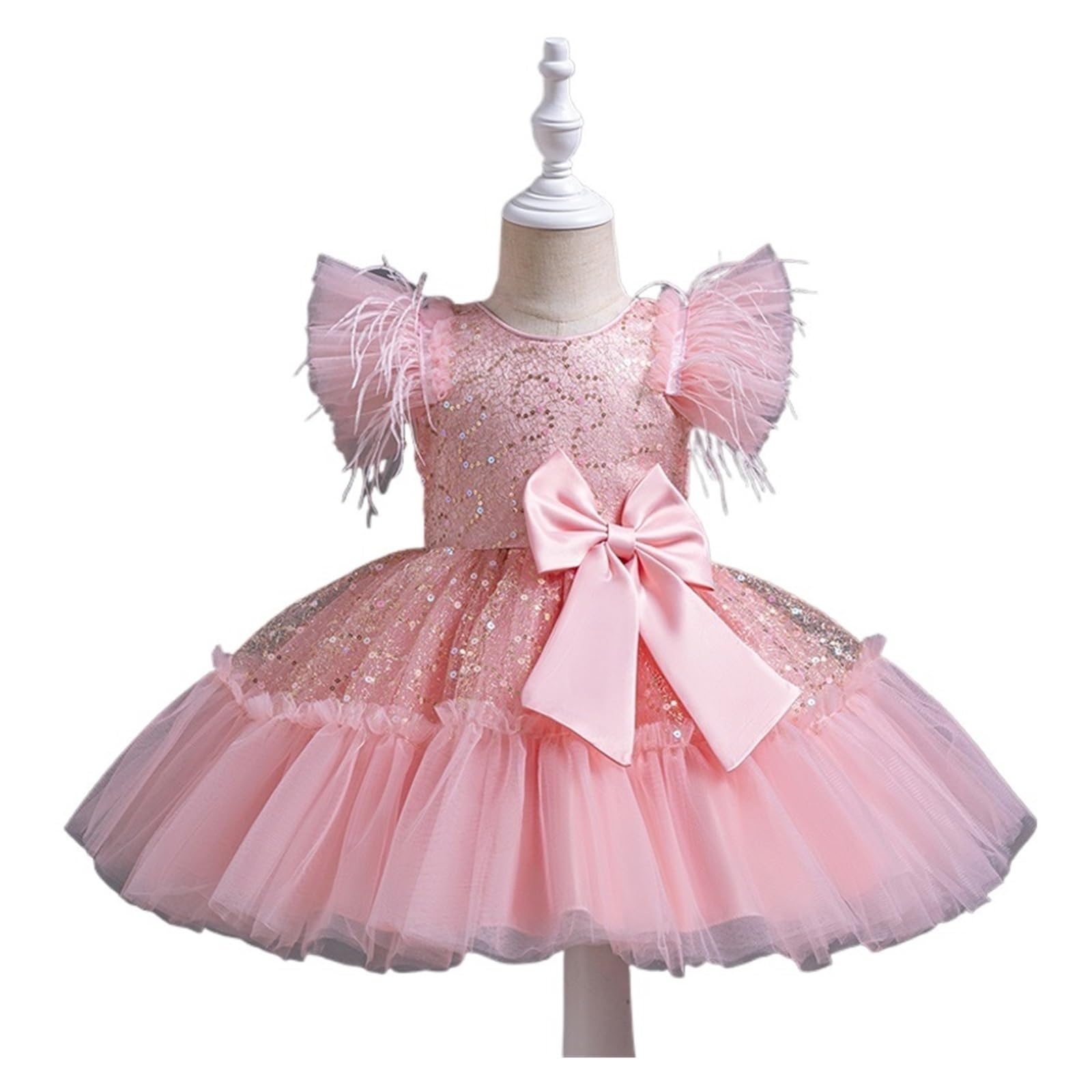 Vestido De Fiesta para NiñA Ropa Niña Vestido de Novia Fiesta de Cumpleaños Infantil Vestidos de Princesa Disfraz de Boda Infantil(Khaki,120 4-5T)