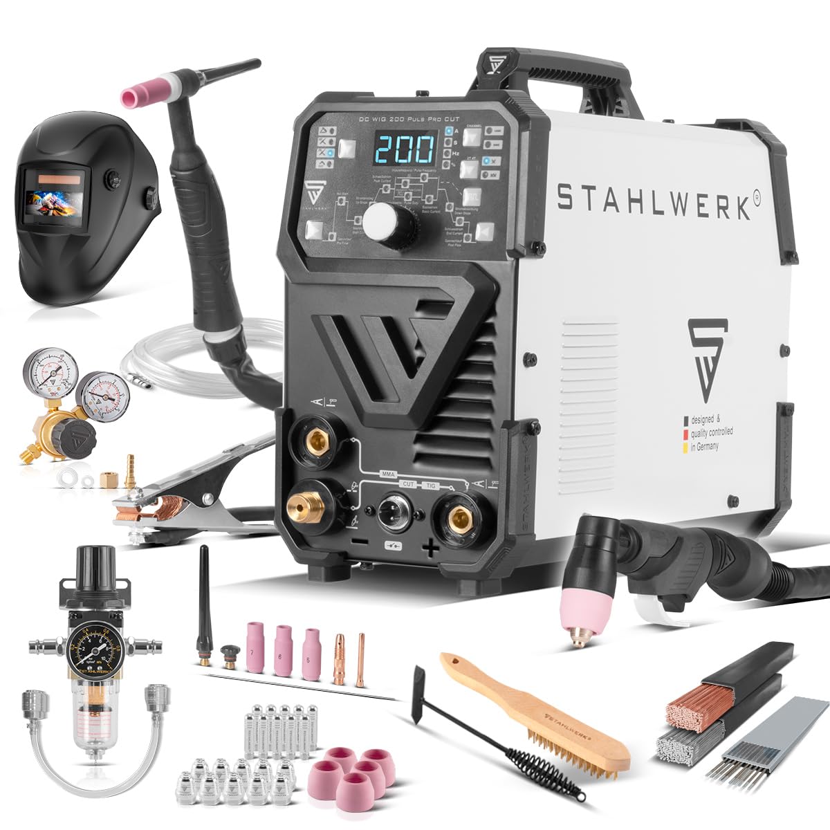STAHLWERK 4-in-1 Schweißgerät DC WIG 200 Puls Pro CUT - Komplettset Mit Plasmaschneider